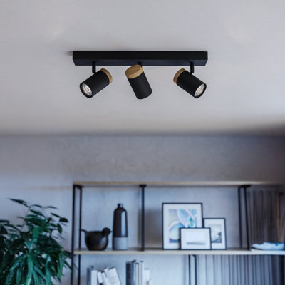B&Q -  Cartagena Steel And Wood Led Warm White Adjustable 3-Light SpotlightBlack And Brown