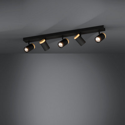 Eglo Cartagena Steel And Wood Led Warm White Adjustable 5-Light SpotlightBlack And Brown from B&Q