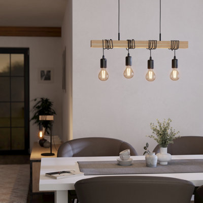 B&Q -  Townshend Black/natural Metal & Wood 4-Light Geometric PendantIndustrial Style (D) 110Cm