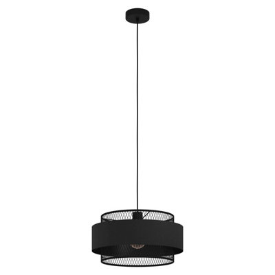 B&Q -  Bazely 1-Light Black Fabric And Metal Ceiling Pendant (D) 40Cm