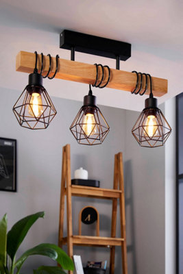 Eglo Townshend /Natural Wood 3- Ceiling Pendant, Semi-Flush