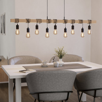 B&Q -  Townshend Pendant LightVintage Black Steel & Natural Wood DesignE27 Fittings1500mm Indoor Linear Pendant