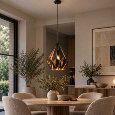 EGLO Vintage Pendant, Steel, 60 W, Black, Copper, 49254 | Black and copper, E27 socket, Ø 31 cm/12.2 inches - Image 11