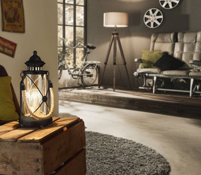 B&Q -  Bradford Clear And Black Glass And Metal Lantern Table Lamp(D) 14Cm