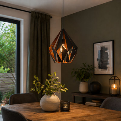 EGLO Carlton 1 Geometric Pendant Light Black Copper - Image 13