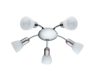 Eglo Dakar Satin Nickel And Chrome Led 5 Bulb Ceiling Spotlight Satin Glass Warm White 3000K from B&Q
