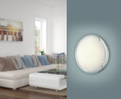 B&Q -  Planet 1 Chrome And White Metal And Glass Semi Sphere Flush Wall Light (D) 8.5Cm