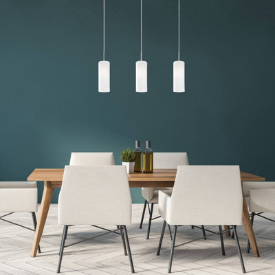 Eglo Troy 3 Satin Nickel And Glass And 3 Ceiling Pendant, (D) 10.5Cm White/Light