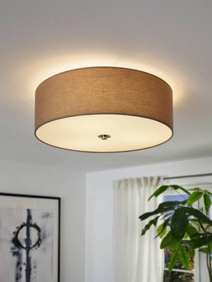 Eglo Pasteri Taupe And White Fabric 3 Light Ceiling Flush Light(D) 47.5Cm from B&Q