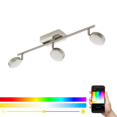 B&Q -  Corropoli C Rgb Led 3 Bulb Ceiling Spotlight Matt Nickel Smart App Control