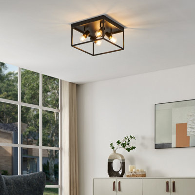 Eglo Silentina Ceiling Light - Caged 4-Light Black Metal Industrial Finish - Black - Image 12