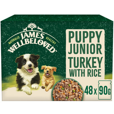 48 X 90G James Wellbeloved Puppy Wet Food Turkey In Gravy With Rice Pouch