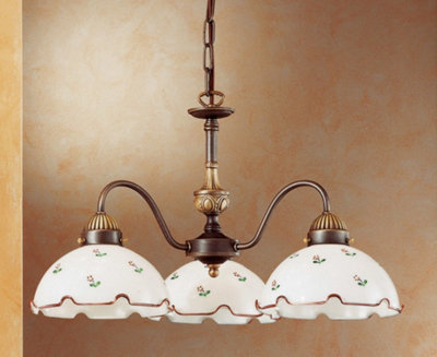 Luminosa Lighting Luminosa Nonna Cottage Style Glass 3 Arm Chandelier Matt Antique Brass3X E27 from B&Q