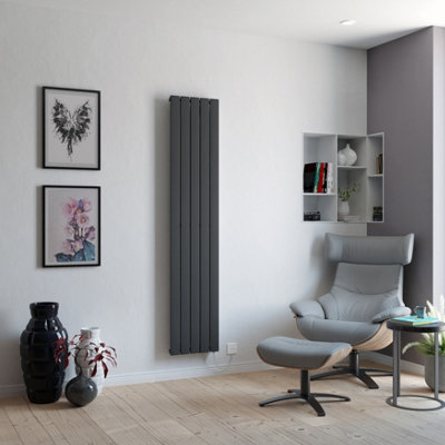Ximax Vertirad Hwe1800370A Anthracite Electric & Gas Vertical Electric Designer 2048Btu Radiator(W)370mm X (H)1800mm from B&Q
