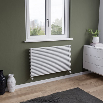 Agadon Aurora Duplex Horizontal Designer Radiator 600 X 1000 mm White4437 Btu10 Years Guarantee from B&Q