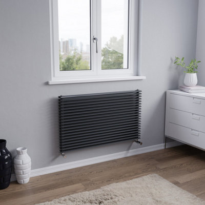 Agadon Aurora Duplex Horizontal Designer Radiator 600 X 1000 mm Anthracite4437 Btu10 Years Guarantee from B&Q