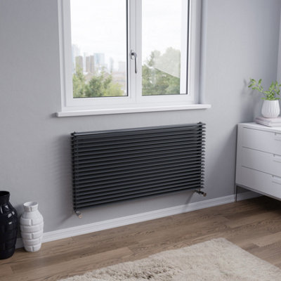 Agadon Aurora Duplex Horizontal Designer Radiator 600 X 1200 mm Anthracite5413 Btu10 Years Guarantee from B&Q