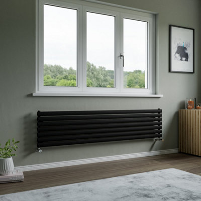 Agadon Neo Horizontal Designer Radiator 410 X 1800 mm Textured Black2754 Btu10 Years Guarantee from B&Q