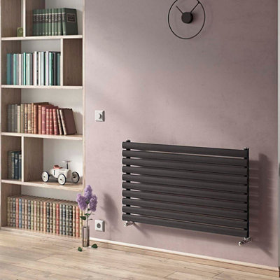 Ximax Champion Hor Des Rad Bs 584X1200mm Black Silver Horizontal Designer 2448Btu Radiator(W)1200mm X (H)584mm from B&Q