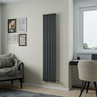 Agadon Lola Vertical Designer Panel Radiator 1800 X 372 mm Textured Anthracite from B&Q