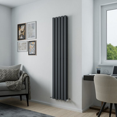 Agadon Lola Duplex Vertical Designer Panel Radiator 1800 X 372 mm Textured Anthracite from B&Q