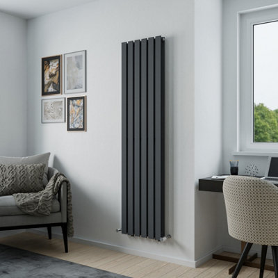Agadon Lola Duplex Vertical Designer Panel Radiator 1800 X 448 mm Textured Anthracite from B&Q