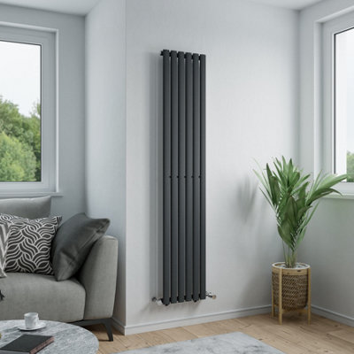 Agadon Solo Vertical Designer Oval Tube Panel Radiator 1800 X 360 mm Textured Anthracite from B&Q