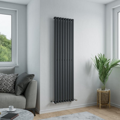 Agadon Solo Vertical Designer Oval Tube Panel Radiator 1800 X 480 mm Textured Anthracite from B&Q
