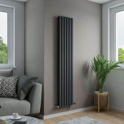 Agadon Solo Duplex Vertical Designer Oval Tube Panel Radiator 1800 X 360 mm Textured Anthracite from B&Q