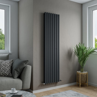 Agadon Solo Duplex Vertical Designer Oval Tube Panel Radiator 1800 X 480 mm Textured Anthracite from B&Q