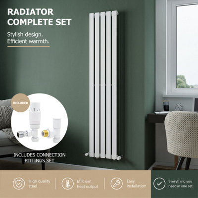 Agadon Lola Vertical Designer Panel Radiator 1800 X 372 mm White Including White Angled Trv Valve from B&Q