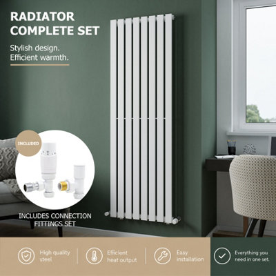 Agadon Lola Vertical Designer Panel Radiator 1800 X 600 mm White Including White Angled Trv Valve from B&Q