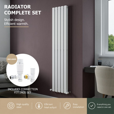 Agadon Lola Double Vertical Designer Panel Radiator 1800 X 372 mm White Including White Angled Trv Valve from B&Q