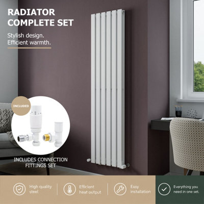 Agadon Lola Double Vertical Designer Panel Radiator 1800 X 448 mm White Including White Angled Trv Valve from B&Q