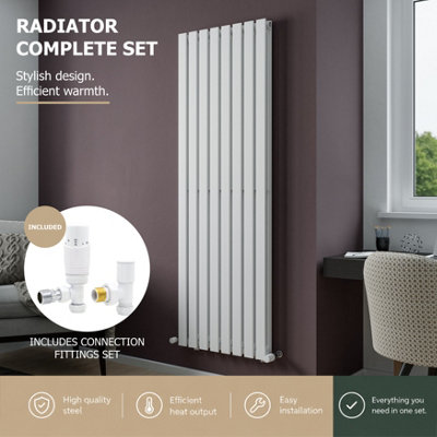 Agadon Lola Double Vertical Designer Panel Radiator 1800 X 600 mm White Including White Angled Trv Valve from B&Q