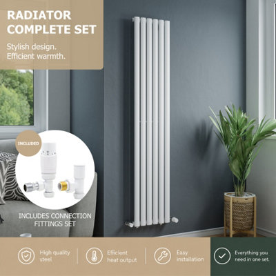 Agadon Solo Vertical Designer Oval Tube Panel Radiator 1800 X 360 mm White Including White Angled Trv Valve from B&Q