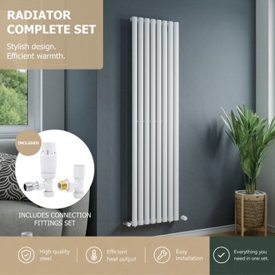 Agadon Solo Vertical Designer Oval Tube Panel Radiator 1800 X 480 mm White Including White Angled Trv Valve from B&Q