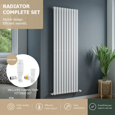 Agadon Solo Vertical Designer Oval Tube Panel Radiator 1800 X 600 mm White Including White Angled Trv Valve from B&Q