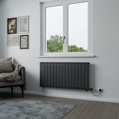 Agadon Lola Electric Horizontal Designer Panel Radiator 600 X 1208 mm Textured Anthracite1000 W Smart Heating Element from B&Q