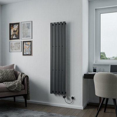 Agadon Lola Electric Vertical Designer Panel Radiator 1600 X 372 mm Textured Anthracite700 W Smart Heating Element from B&Q