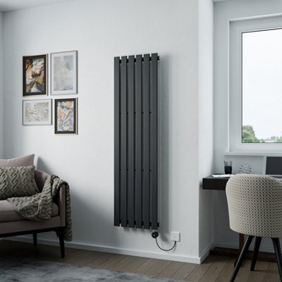 Agadon Lola Electric Vertical Designer Panel Radiator 1600 X 448 mm Textured Anthracite900 W Smart Heating Element from B&Q