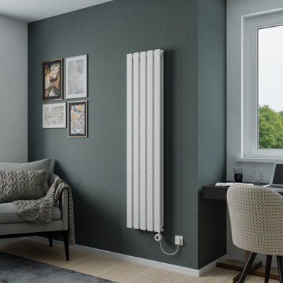 Agadon Lola Duplex Vertical Electric Designer Panel Radiator 1600 X 372 mm White1000 W Smart Heating Element from B&Q