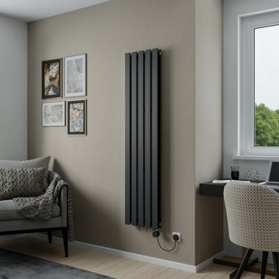 Agadon Lola Duplex Electric Designer Panel Radiator 1600 X 372 mm Textured Anthracite1000 W Smart Heating Element from B&Q