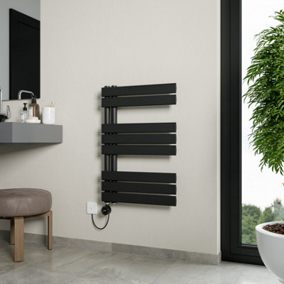 Agadon Lola Open Electric Designer Panel Towel Radiator750 X 500 mm Black300 W Smart Heating Element from B&Q
