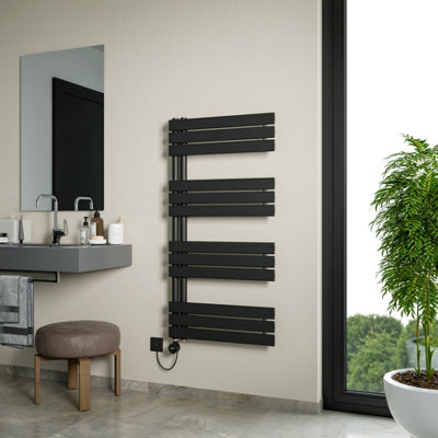 Agadon Lola Open Electric Designer Panel Towel Radiator1200 X 600 mm Black600 W Smart Heating Element from B&Q