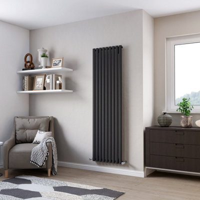 Agadon Vertical Single Oval Panel Designer Radiator 1800X526 mm Textured Anthracite from B&Q