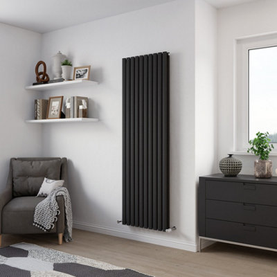 Agadon Vertical Double Oval Panel Designer Radiator 1800X584 mm Textured Anthracite from B&Q