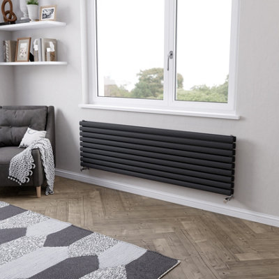 Agadon Horizontal Double Oval Panel Designer Radiator 526X1800 mm Textured Anthracite from B&Q