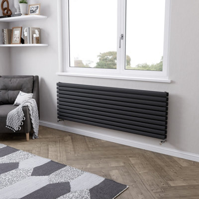 Agadon Horizontal Double Oval Panel Designer Radiator 584X1800 mm Textured Anthracite from B&Q