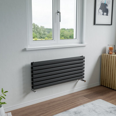 Agadon Neo Duplex Horizontal Designer Radiator 410 X 1000 mm Textured Anthracite2519 Btu10 Years Guarantee from B&Q